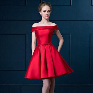 Off Shoulder Pleated Cocktail Dress
