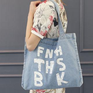 Lettering-print Denim Shopper Bag