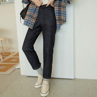 Band-waist Straight-cut Jeans Dark Blue - One Size