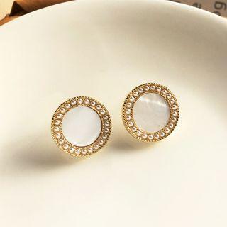 Rhinestone Round Stud Earring 1 Pair - S925 Silver - Stud Earrings - One Size