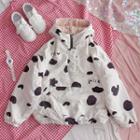 Cow Print Hooded Pullover Jacket Black Cow Print - Whit - One Size