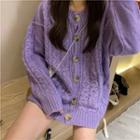 Twist Knit Cardigan Purple - One Size