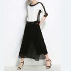 Set: Color Panel Elbow Sleeve T-shirt + Culottes