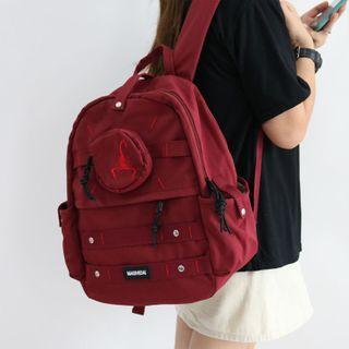 Nylon Backpack With Embroidered Pouch
