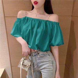 Cold-shoulder Plain Cropped Blouse