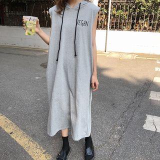 Sleeveless Lettering Hooded Midi Dress
