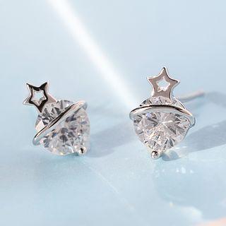 925 Sterling Silver Rhinestone Planet Earring 1 Pair - Silver - One Size