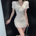 Short-sleeve Ribbon Mini Sheath Dress