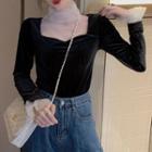 Long-sleeve Velvet Top / Turtle-neck Mesh Top
