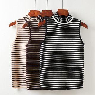 Sleeveless Striped Mock-neck Knit Top