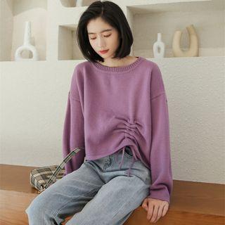 Plain Drawstring Cropped Sweater