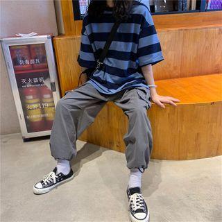 Striped Oversized T-shirt /pocket Detail Cargo Pants