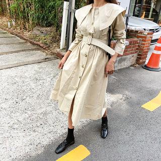 Capelet Belted Long Coatdress Beige - One Size