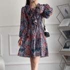 Floral Bell-sleeve V-neck A-line Dress