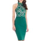 Lace Panel Mock Neck Sleeveless Dress