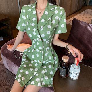 Short-sleeve Polka-dot Double-breasted Dress