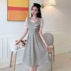 Short-sleeve Plaid A-line Dress / Camisole Top