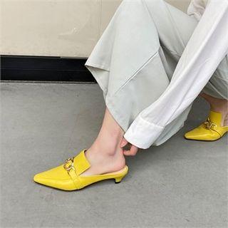 Chain-accent Kitten-heel Mules