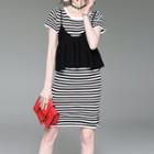 Set: Striped Short Sleeve Knit Dress + Plain Camisole Top