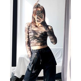 Sheer Mesh Camo Crop Top