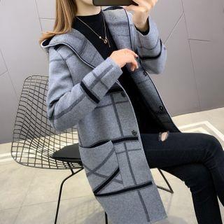 Plaid Hooded Long Cardigan