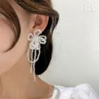 Sterling Silver Beaded Ribbon Fringed Earring 1 Pair - S925 Silver Needle - White - One Size