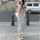 Short-sleeve Slit Midi Sheath Polo Skirt