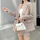 Set: Double-breasted Plaid Blazer +buttoned Skort