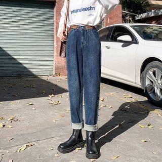 High Waist Fleece-lined Baggy Jeans