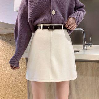 High-waist Woolen A-line Mini Skirt