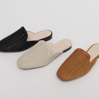 Woven Pleather Flat Mules