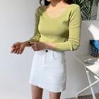 Inset Shorts Frayed Mini Pencil Skirt