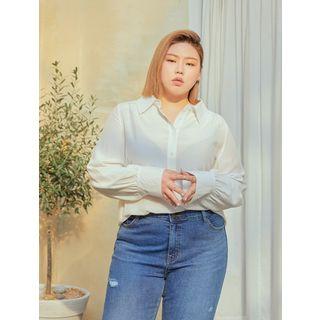 Plus Size Shirred Bishop-sleeve Blouse
