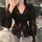 Puff-sleeve Lace Buttoned Top