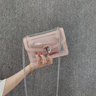 Set: Faux Leather Panel Pvc Crossbody Bag + Pouch