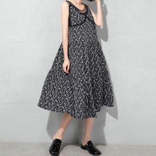 Sleeveless Floral Midi A-line Dress Black - One Size