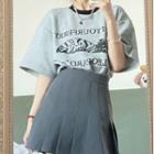 Elbow-sleeve Print T-shirt / Pleated Skirt / Set