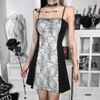 Spaghetti Strap Web Print Mini Sheath Dress