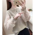 Puff-sleeve Lace Panel Pullover