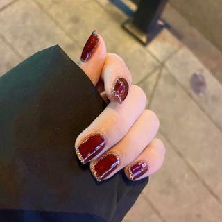 Glitter Trim Faux Nail Tips Pd-150 - Glue - Wine Red - One Size