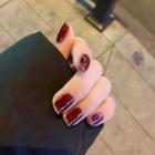 Glitter Trim Faux Nail Tips Pd-150 - Glue - Wine Red - One Size