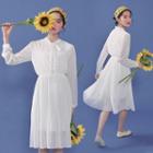 Long-sleeve Chiffon Midi Dress White - One Size