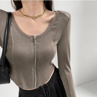 Round-hem Zipper Crop T-shirt In 5 Colors