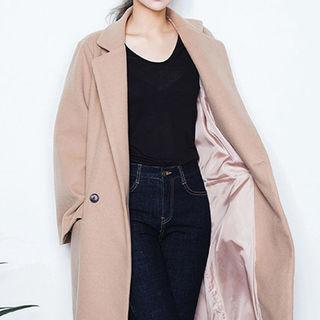 Notched-lapel Wide-sleeve Long Coat