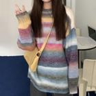 Striped Sweater Gradient - Pink & Yellow & White - One Size