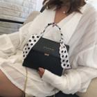 Faux Leather Handbag With Polka Dot Scarf