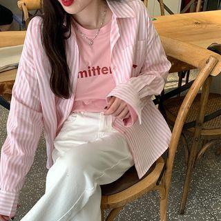 Long Sleeve Embroidered Pinstripe Shirt