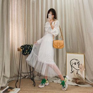 Ruffled Long Tulle Skirt
