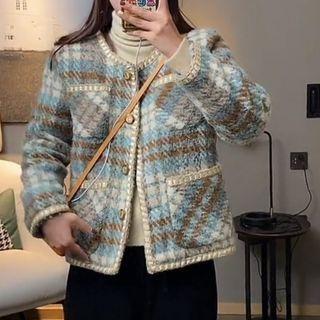 Braided Trim Gingham Blazer