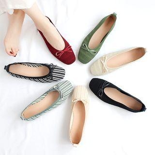 Square-toe Bow Knit Flats